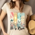 thumbnail image 4 of Christian Graphic T-Shirt He Is Risen Cross Floral Design for Men Women, Gold, Size L, 4 of 6