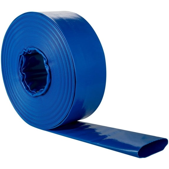 1-1/2" x 105' Heavy Duty PVC Lay Flat Discharge Hose, Burst-Proof & Weather-Resistant, with Clamps for Pool Backwash, Water Transfer, Drainage – Blue