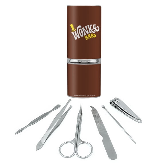Willy Wonka and the Chocolate Factory Wonka Bar Logo Stainless Steel Manicure Pedicure Grooming Beauty Care Travel Kit