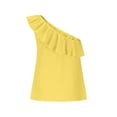 thumbnail image 3 of Karight Womens One Shoulder Tops Ruffled Solid Tunic Shirts Sleeveless Loose Tank Top, 3 of 6