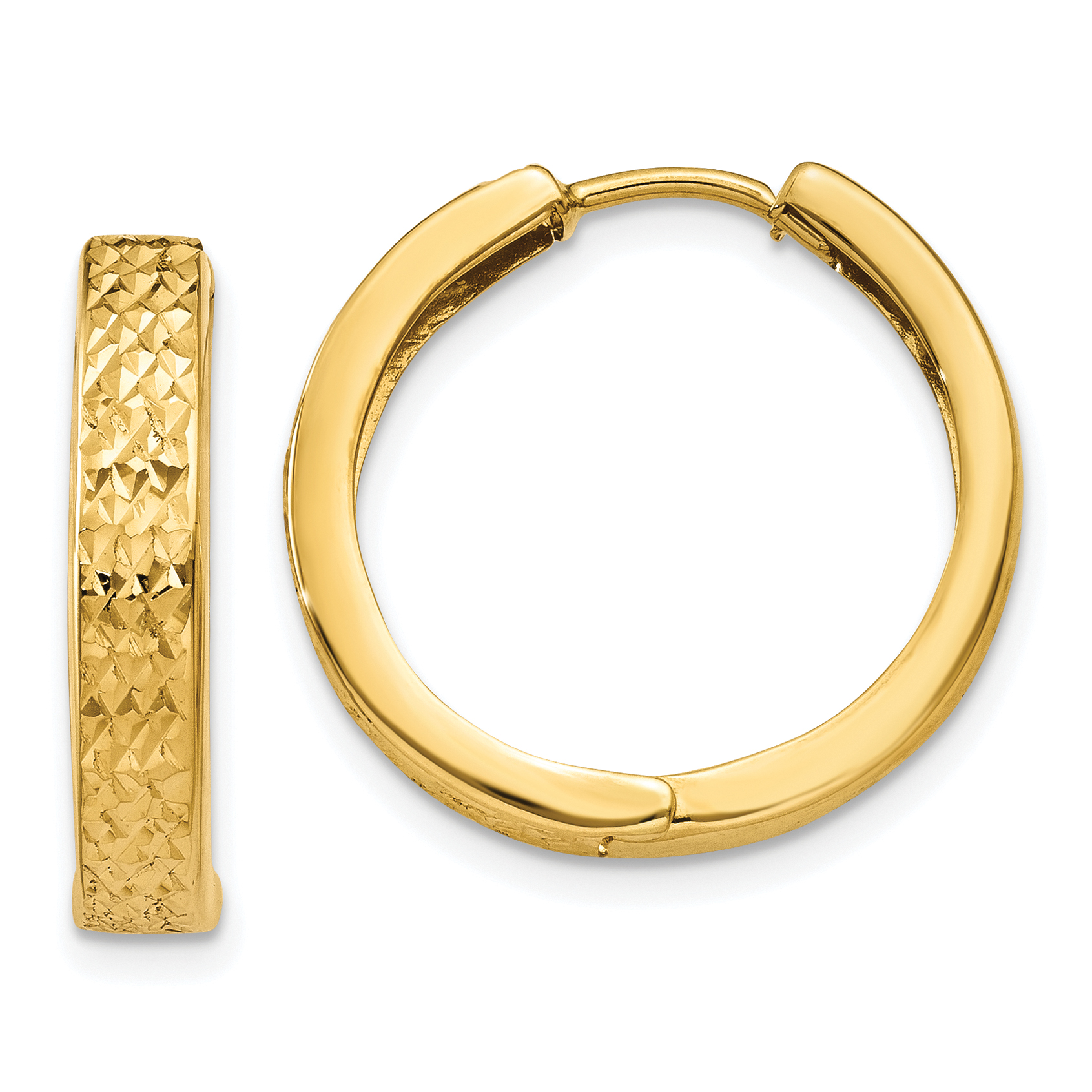 14K Gold Huggie Hoop Earrings - .60 Inch (15mm), 8mm Wide, Hinged Closure