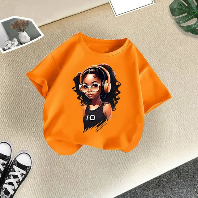 T-shirts Filles Décontractés Imprimés Manches Courtes pour Filles Chemises d'Été pour Filles Hauts pour Filles 3-4 Ans Mode Filles