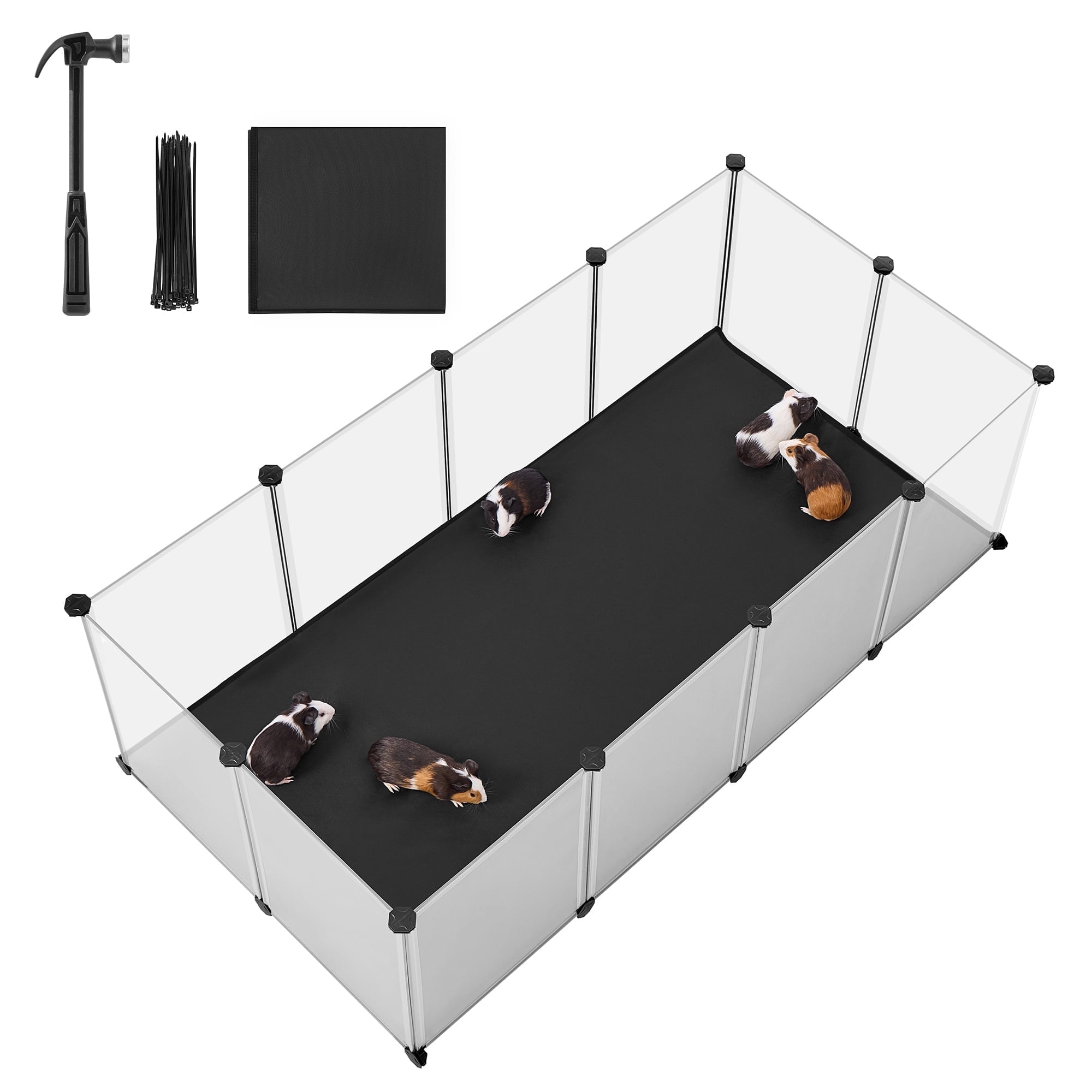 SONGMICS Guinea Pig Playpen, Removable Oxford Fabric Mat, Pet Fence Indoor, DIY Plastic Enclosure for Hamsters, Rabbits, Hedgehogs, White