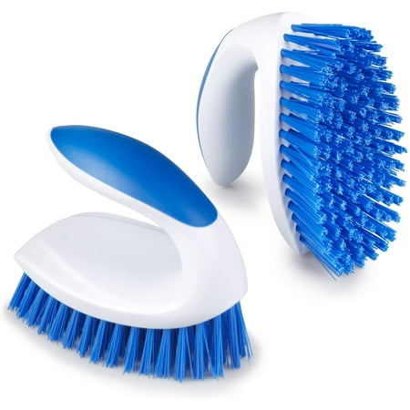 

Scrub Brushes Comfort Grip Heavy Duty Kitchen Scrubber Brush & Flexible Stiff Bristles Bathroom Scrubbing Brush for Cleaning Shower Carpet Floor Tub Tile Kitchen-Blue & White (Scrub Brush)