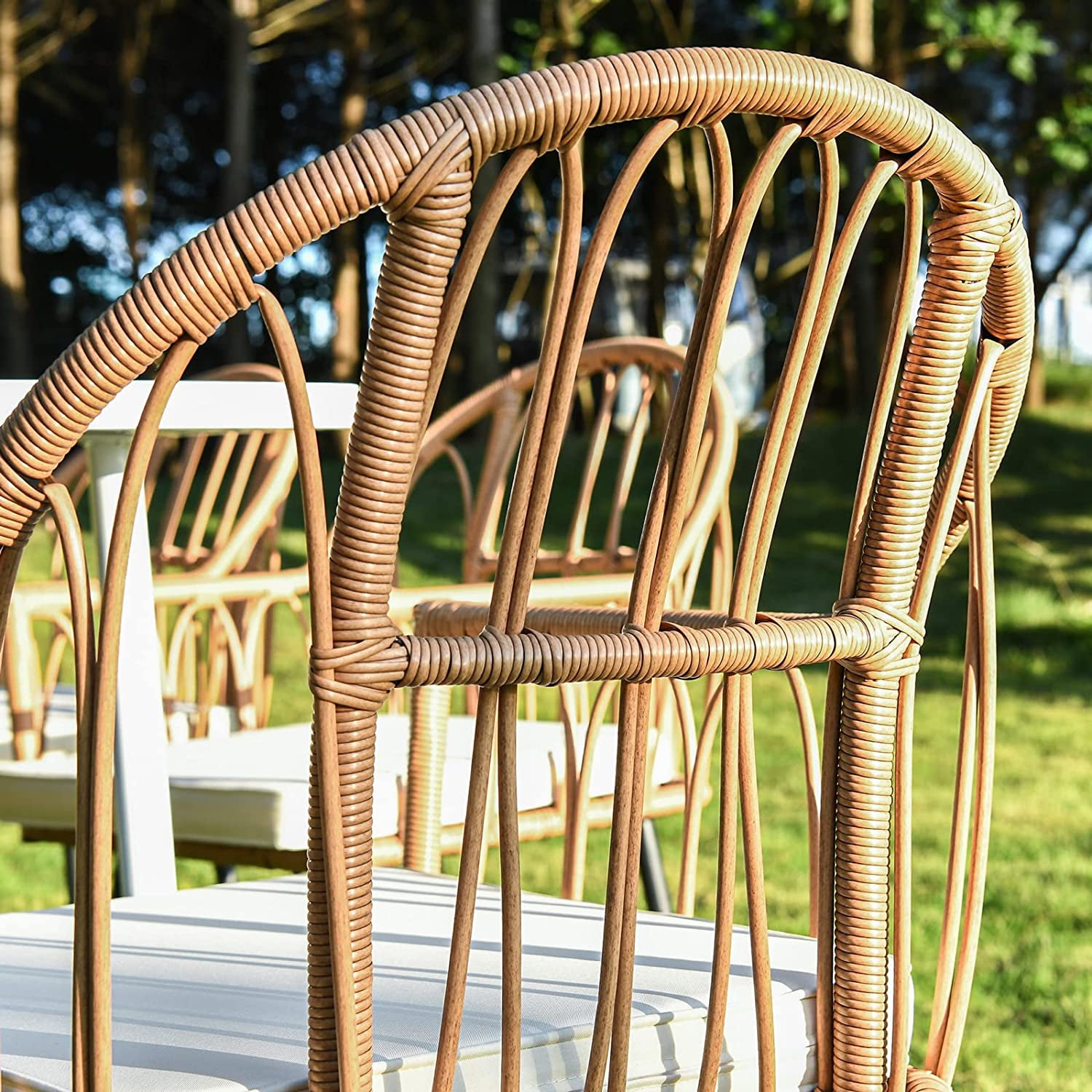 Dextrus Rattan Wicker Dinning Chairs Set of 4, Patio Furniture Set with Beige Cushion, All - Weather Bistro Chair for Outdoor Indoor Restaurant