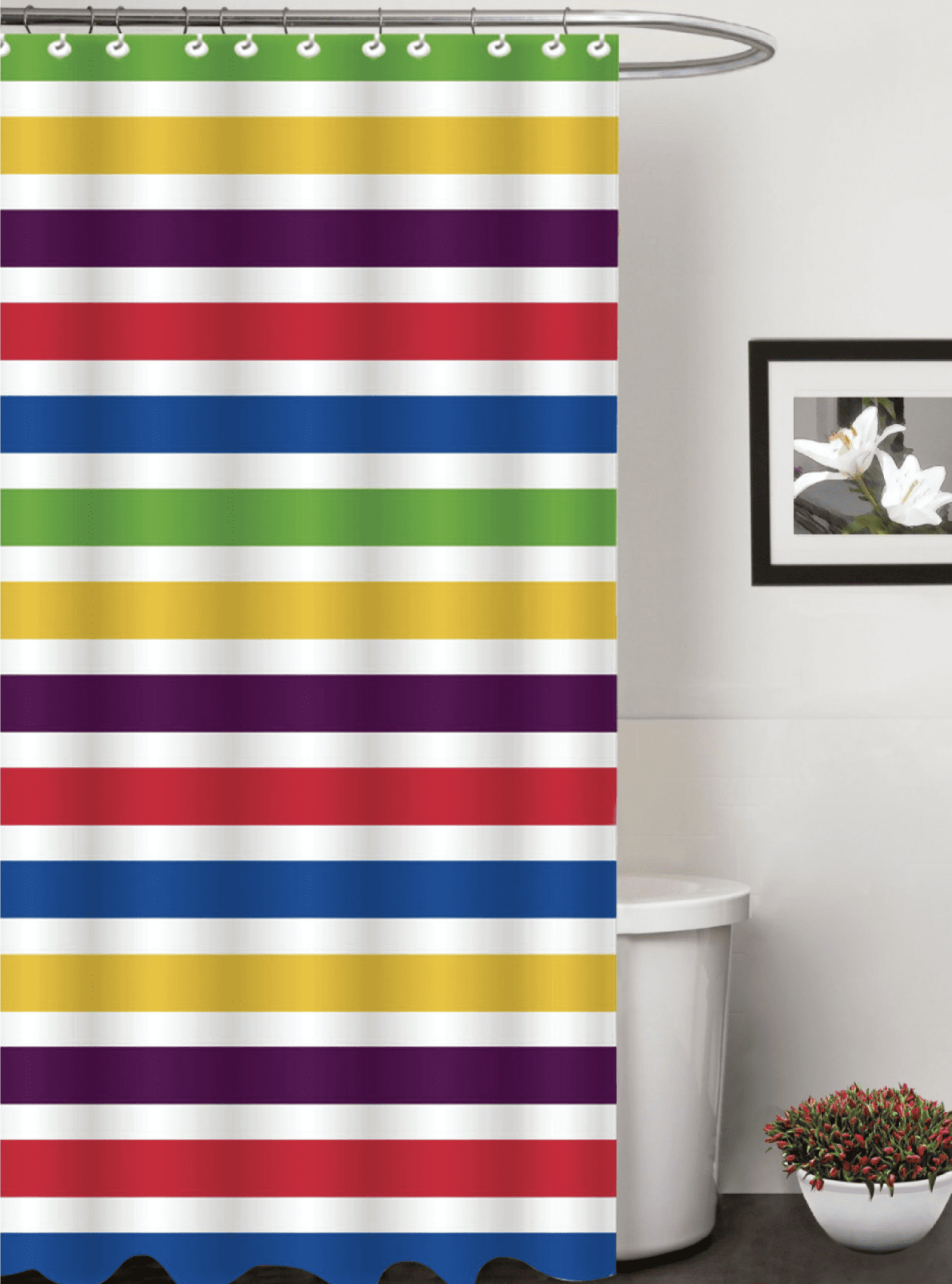 favonian Colorful Rainbow Stripe Fabric Shower Curtain for Bathroom 72 x72 inch Colorful Modern Style Hotel Quality Bath Curtain Set with Hooks
