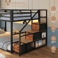 thumbnail image 4 of Afuhokles Low Bunk Bed Twin Over Twin with Storage Staircase, Drawers and Shelves, LED Lights Metal Floor Bunk with Power Outlet, Brown, 4 of 7