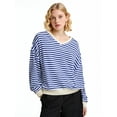 thumbnail image 2 of Women Striped Sweatshirts Long Sleeve Oversized Pullover Tops V Neck Fall Casual Loose Sweater, 2 of 4