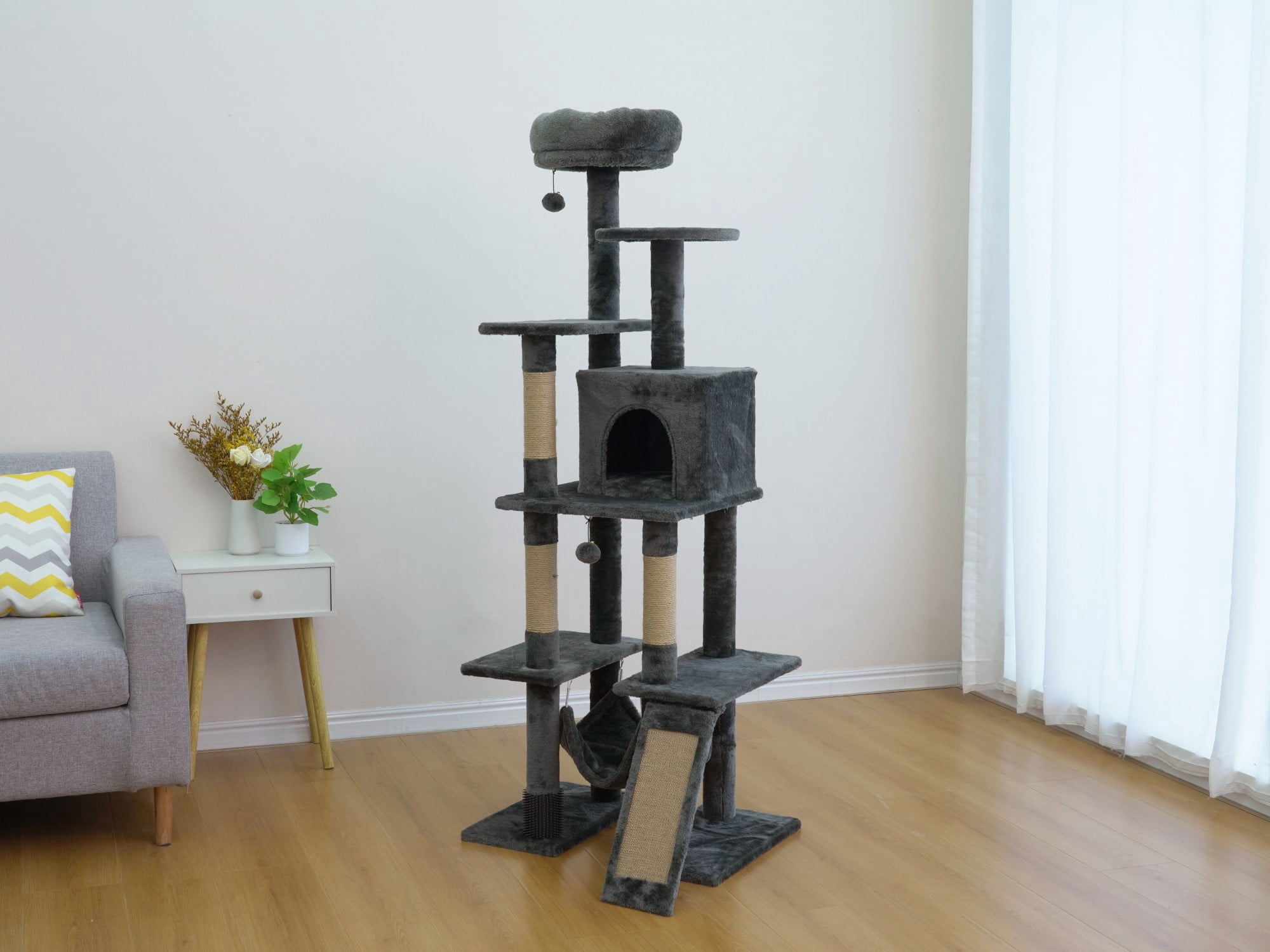 Vibrant Life 7-Level 65" Cat Tree with Hammock and Condo, Dark Gray