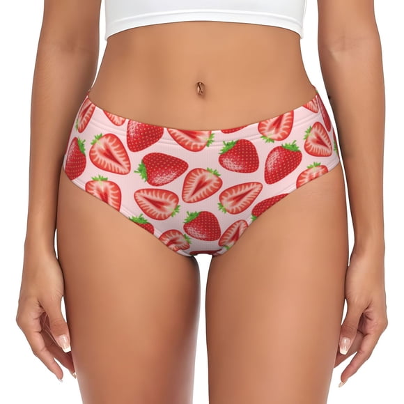 Cauagu Culottes Taille Basse Motif Fraise pour Femmes, Culottes Sans Couture pour Femmes-3TG