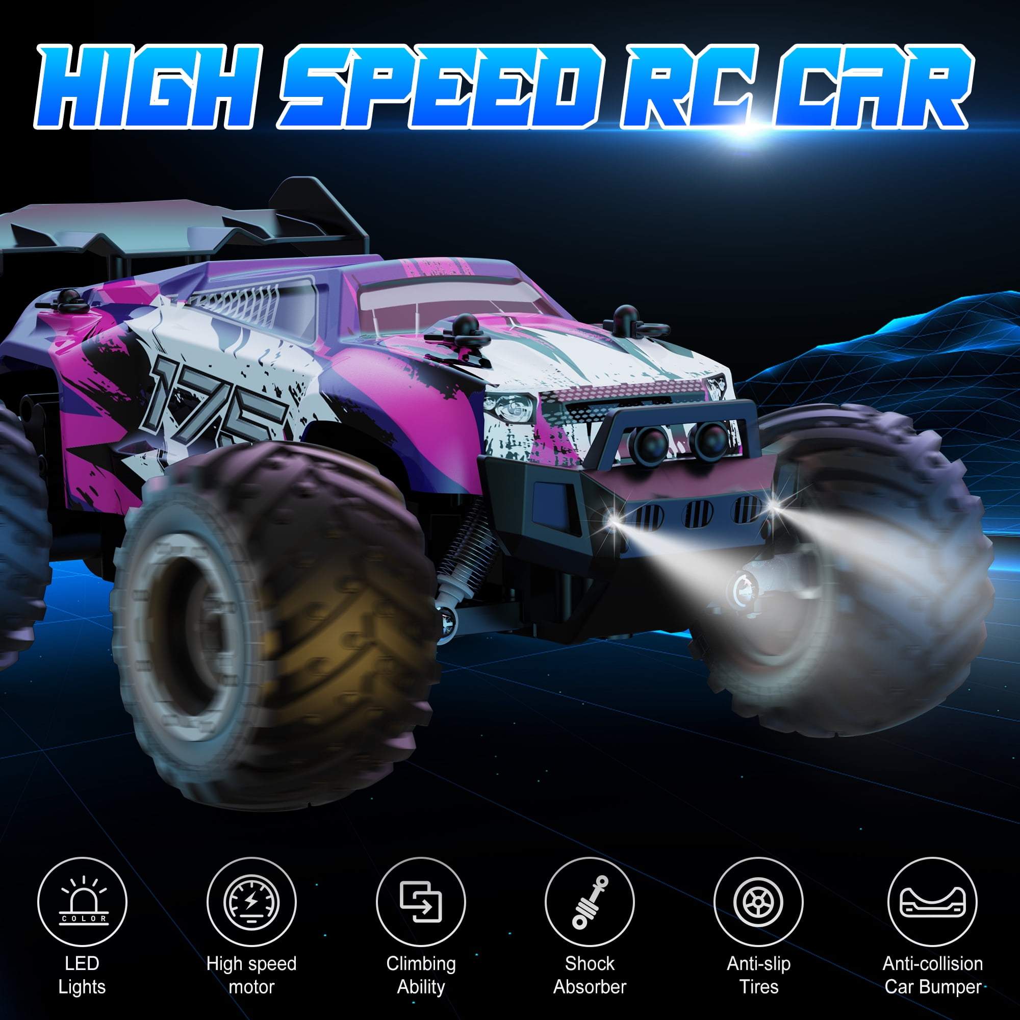 UUGEE Remote Control Car, RC Cars for Boys, 1:18 Scale High Speed off Road Monster Trucks with Lights, Christmas Birthday Gifts for  8-12 Kids