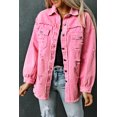 thumbnail image 2 of ABPHQTO Chaqueta vaquera rosa desgastada con bolsillos con solapa y borde sin rematar para mujer, 2 of 5