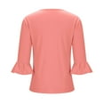thumbnail image 5 of Women's Solid Color Pleated Trumpet Sleeve Top T-Shirt Blouse Summer Casual Daily Wear Crewneck Mid Sleeve Fashion Essential Gift for Women | Aestivo,Orange L, 5 of 9