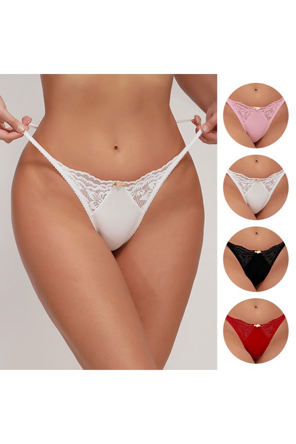 Women G-string High Waist Lace Hollow Out Elastic Soft Solid Color Seamless Fake Flower Decor Anti-septic Spaghetti Strap Quick-drying Soft Lady Panties Underpants