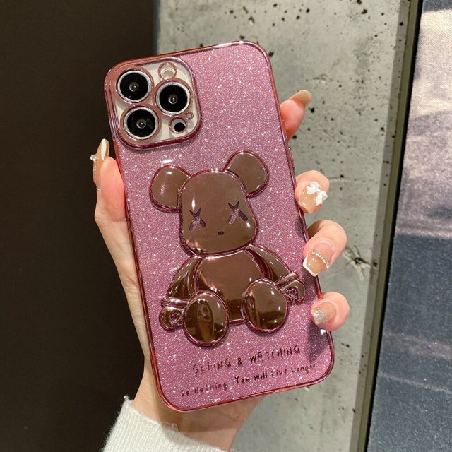 Funda de teléfono con purpurina brillante para iPhone 14, 13, 12, 11 Pro, Max, XR, X, XS, Max, 7, 8 Plus, cubierta brillante de TPU, oso 3D Fivean unisex