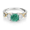 thumbnail image 2 of Gem Stone King 925 Silver and 10K Yellow Gold 3-Stone Ring Cushion Malachite Half Moon Moissanite and Lab Grown Diamond (2.16 Carat Cttw, Size 6), 2 of 4