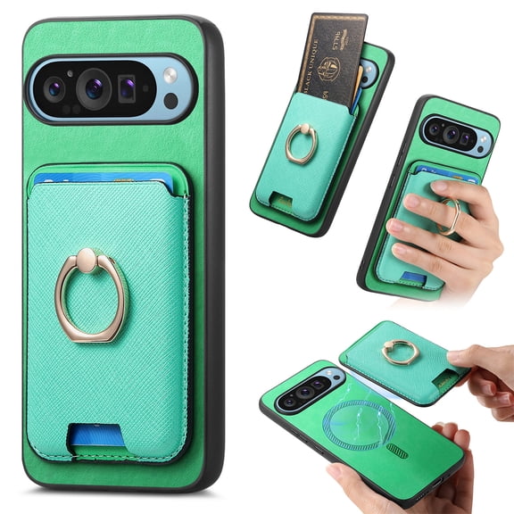 Decase for Google Pixel 9 Pro XL 5G Case, 2 in 1 Detachable Slim Magnetic Back Thin Wallet Cover with Card Slot & Ring Stand,Green