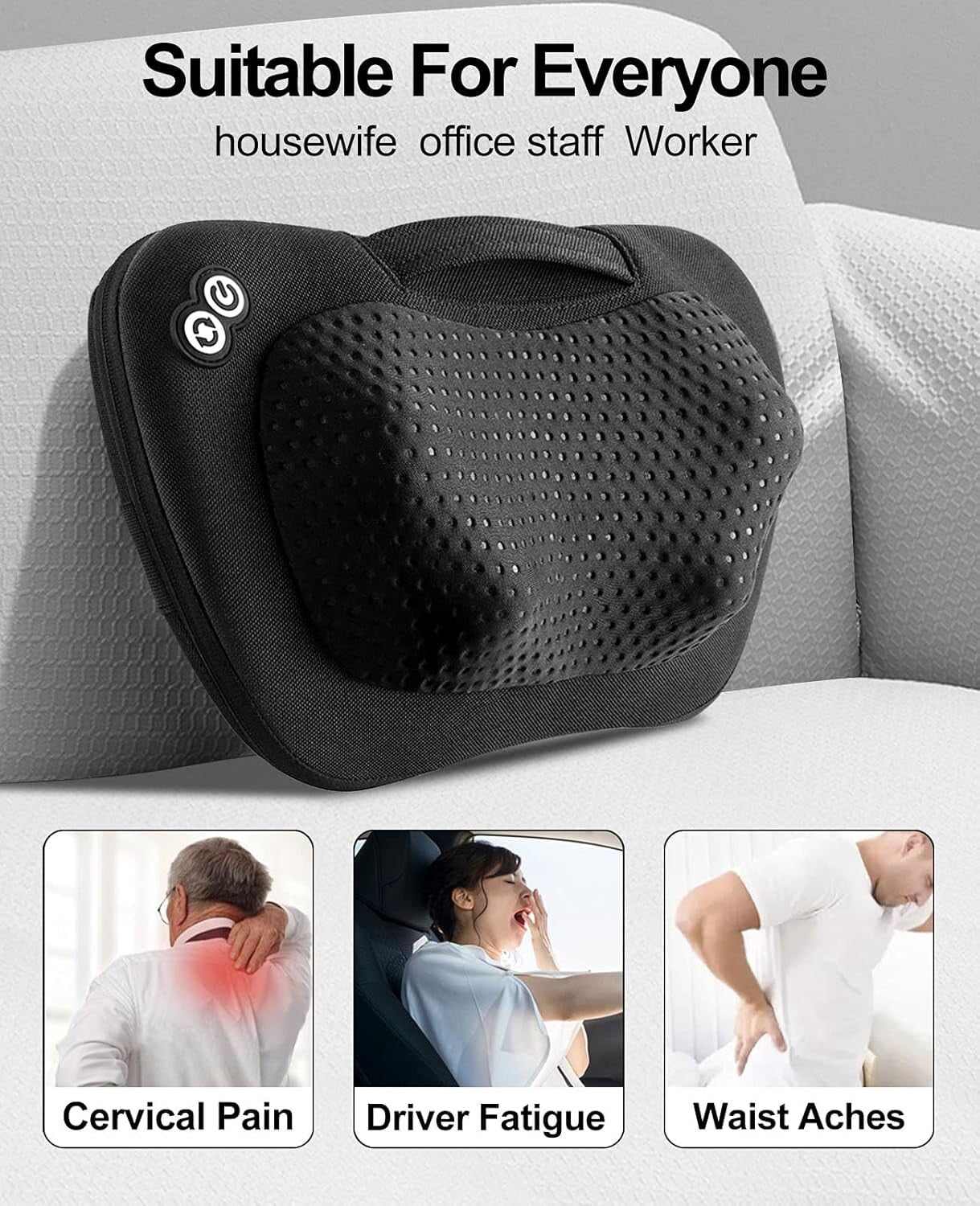 Viktor Jurgen Shiatsu Kneading Massager Pillow for Neck, Back and Shoulder with Heat, Oxford Black - New