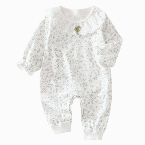 Splozh Newborn Pjs Baby Girl Baby Girl Romper 3 6 12 18 24 Months Long Sleeve Jumpsuit with Ruffle Floral Bow Decorations Infant Clothes,Light Gray,6-9 Months