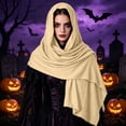 thumbnail image 6 of YOIAVAIOY Halloween Costume Women Medieval Hooded Scarf Cloak Vintage Frayed Wraps Witch Cosplay Shawl Beige Free Size, 6 of 7