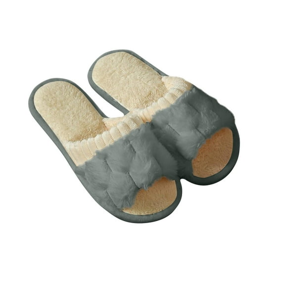 Wensltd Women's House Slippers Warm Trendy Open Toe Fuzzy Memory Foam Shoes for Women Indoor Outdoor