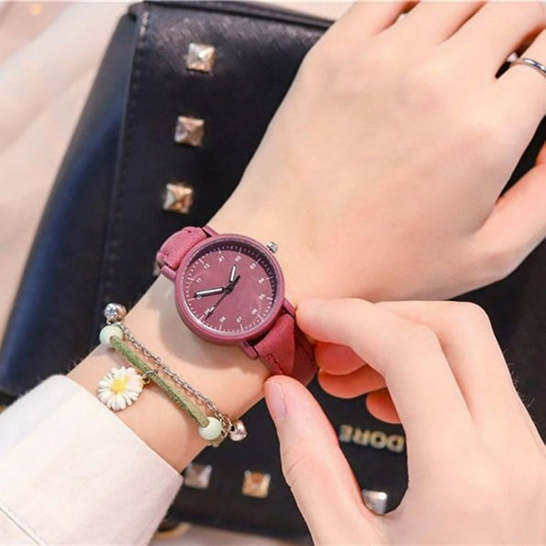 PU Leather Strap Round Dial Wrist Watch Watch Girls Wrist Decorations For Bridesmaid Wedding Dating Shopping Coffee Color