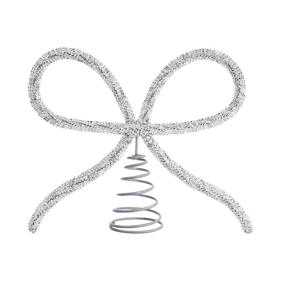 Bow Christmas Tree Topper Xmas Tree Ornament Silver Metal Stylish Festive for Living Room Parties