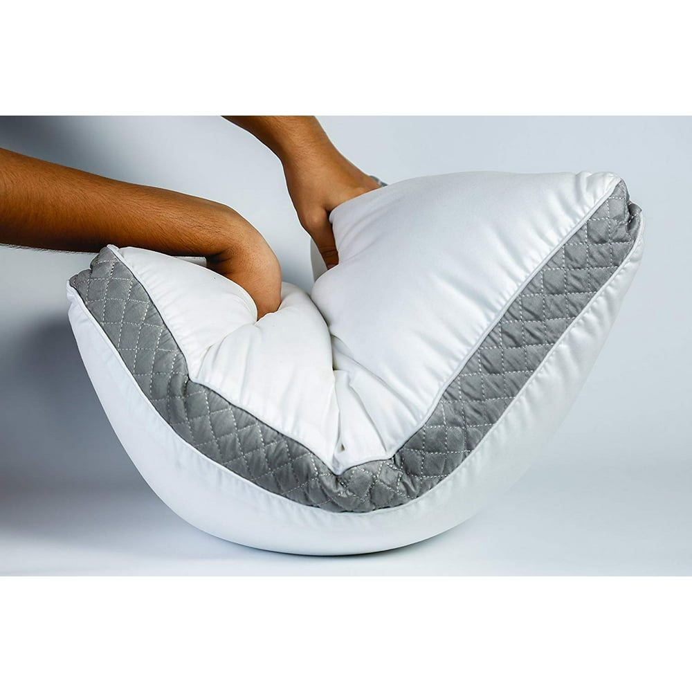 Gusseted Quilted Bed Pillows Extra Firm (Queen, Grey ) Set of 2 Premium