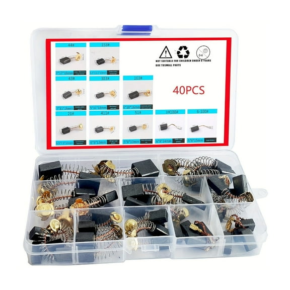 YIGSECU 40Pcs Electric Motor Carbon Brushes Set with 10 Different Multiple Sizes for Comprehensive Power Tool Repairs