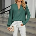 thumbnail image 5 of Jalioing Womens Ribbed Pullover Top Button V-Neck Tunic Shirt Fall Winter Long Sleeve Blouse, 5 of 9