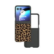 Case Compatible with Motorola Razr+ 2024, Luxury Leopard Design Non-Slip + Shockproof Rugged PC Frame Drop Protective Ultra Slim Phone Case Cover for Motorola Razr+ 2024, Light Gold
