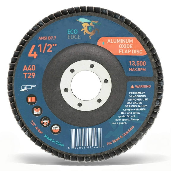 Eco Edge 10-Pack 4.5-Inch 40 Grit Aluminum Oxide Flap Discs for Angle Grinder (4-1/2"x7/8" Arbor, Bevel Type 29)