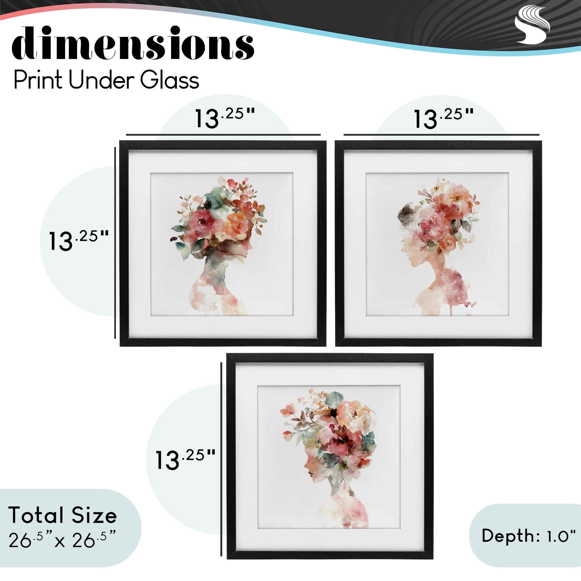 Stupell Industries Floral Dreamscape Portraits 3 Piece Black Framed Print Under Glass Set, design by Svetlana Aleynikova