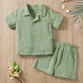 thumbnail image 6 of GYRATEDREAM Toddler Baby Boy Clothes Solid Color Cotton Linen Short Sleeve Button Down Shirt and Shorts Set 2Pcs Summer Outfits 12M-5T, 6 of 11