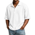thumbnail image 2 of Waffle Polo Shirts for Men Summer Short Sleeve T-Shirt Casual Button Up Collared Shirts Relaxed Fit Breathable Beach Tee，S, 2 of 7