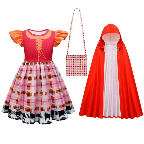 HAWEE Sanderson Sisters Hocus Pocus Dress for Girls Halloween Cosplay Sarah Mary Masquerade Party Costume, with Bag