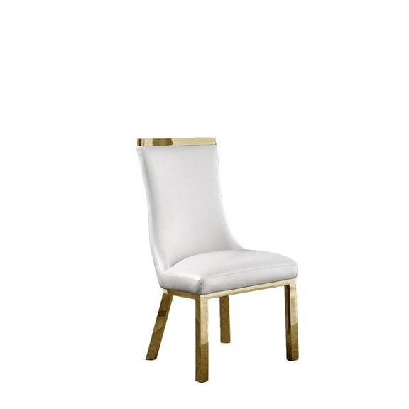Faux Leather Upholstered Dining Chairs in White with Gold Stainless Steel