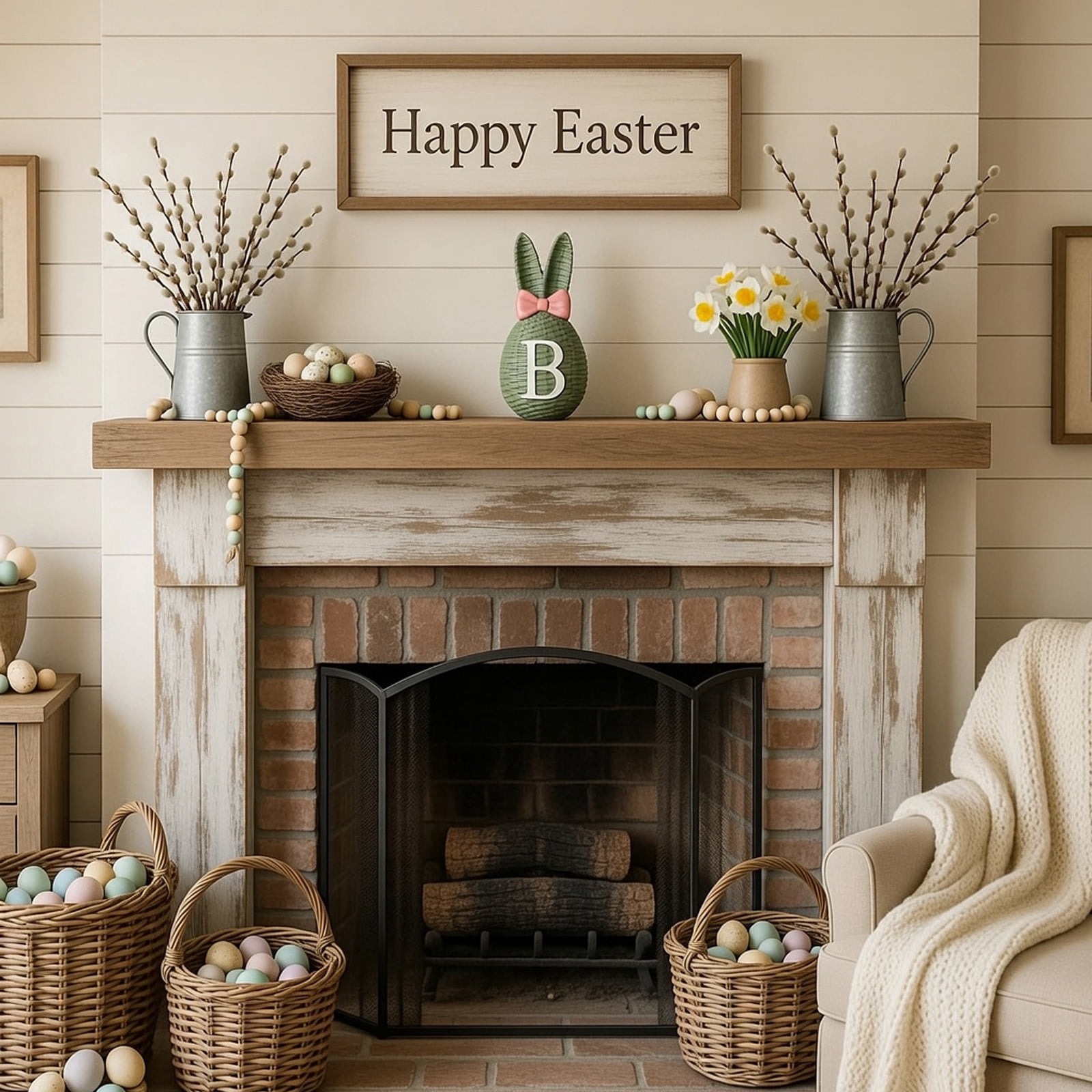 Easter Bunny Woven Storage Basket, Multifunctional Fruit and Snack Organizer, Home Decoration in Beige Coffee, Compact Size 21x12x11cm, Natural and Stylish