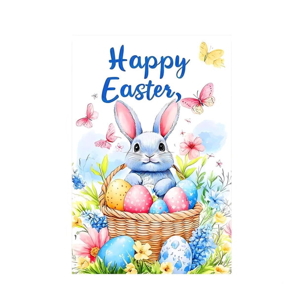 17.7Inch Happy Easter Egg Bunny Garden Flag, for Indoor Outdoor Easters Theme Party Rustic Lawn Sign