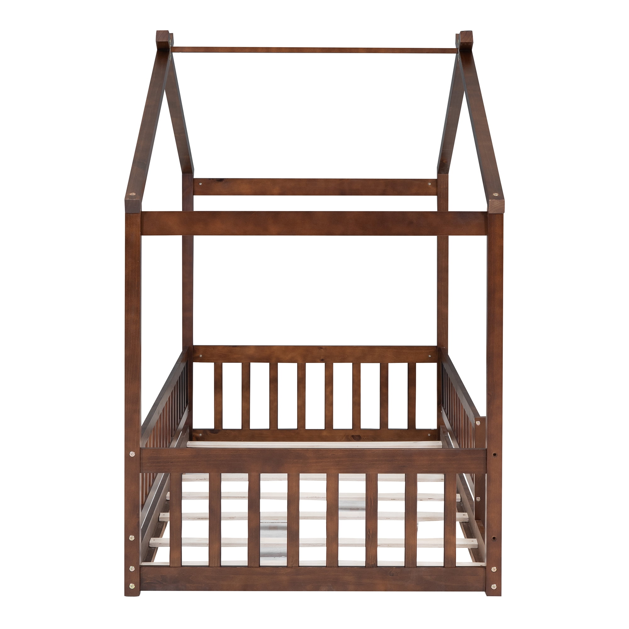 Cadre de lit cabane en bois Noble House pour lit simple avec clôture, noyer
