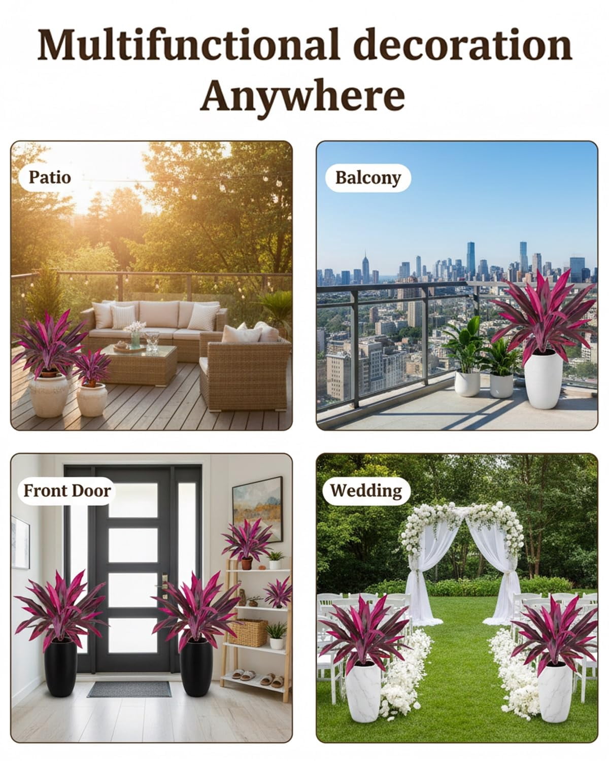 Large Realistic Artificial Boston Fern & Dragon's Blood Tree Plants, UV Resistant Outdoor Fake Plants Set of 2 for Garden Patio Balcony Decor