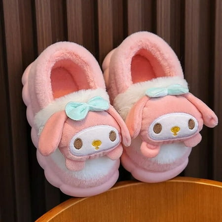 

Sanrio Cotton Slippers Parent-child Hello Kitty Kurome Cinnamoroll Autumn Winter Home Warm Fur Shoes Winter Baby Fur Slipper