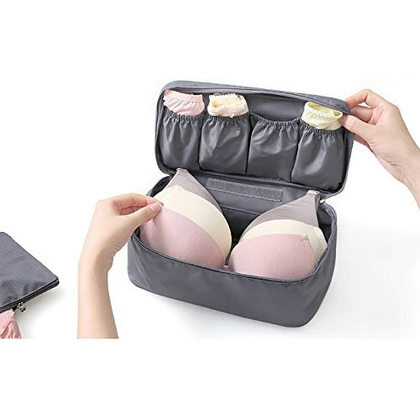 10.24 x 5.12 x 4.72(L * W * H) Packing Organizer Bra Underwear Storage  Bag Travel Lingerie Pouch Organizer Portable Grey 