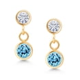 thumbnail image 2 of Gem Stone King 14K Yellow Gold Swiss Blue Topaz and White Moissanite Drop Dangle Earrings for Women (0.91 Cttw, Gemstone Birthstone, Round 4MM and 3MM), 2 of 4