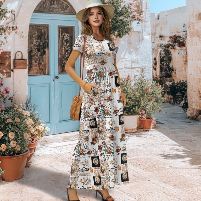 casual cute dresses for women LILLUSORY Women's Flowy Mini 2026 Summer Graduation Smocked V Neck Vacation Dress Dress with Pockets Apricot S Loose Long Dresses Women scalloped lace Dresses Length Type:Dress + Shawl