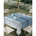 thumbnail image 2 of Outdoor Tablecloth with Umbrella Hole, Blue Ombre Stripe Spillproof Waterproof Outdoor Table Cover, Farmhouse Striped Gradient Patio Tablecloths for Party/Garden/Picnic, Square 60"x60", 2 of 9