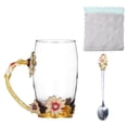 thumbnail image 3 of Yuarrent 350ml esmalte azul rosa flor taza de café de cristal 320ml Margarita leche té copas de vino whisky cóctel regalo chupito taza con cuchara Teteras Crisantemo Marrón 350ML Yuarrent HA005099-08B, 3 of 6