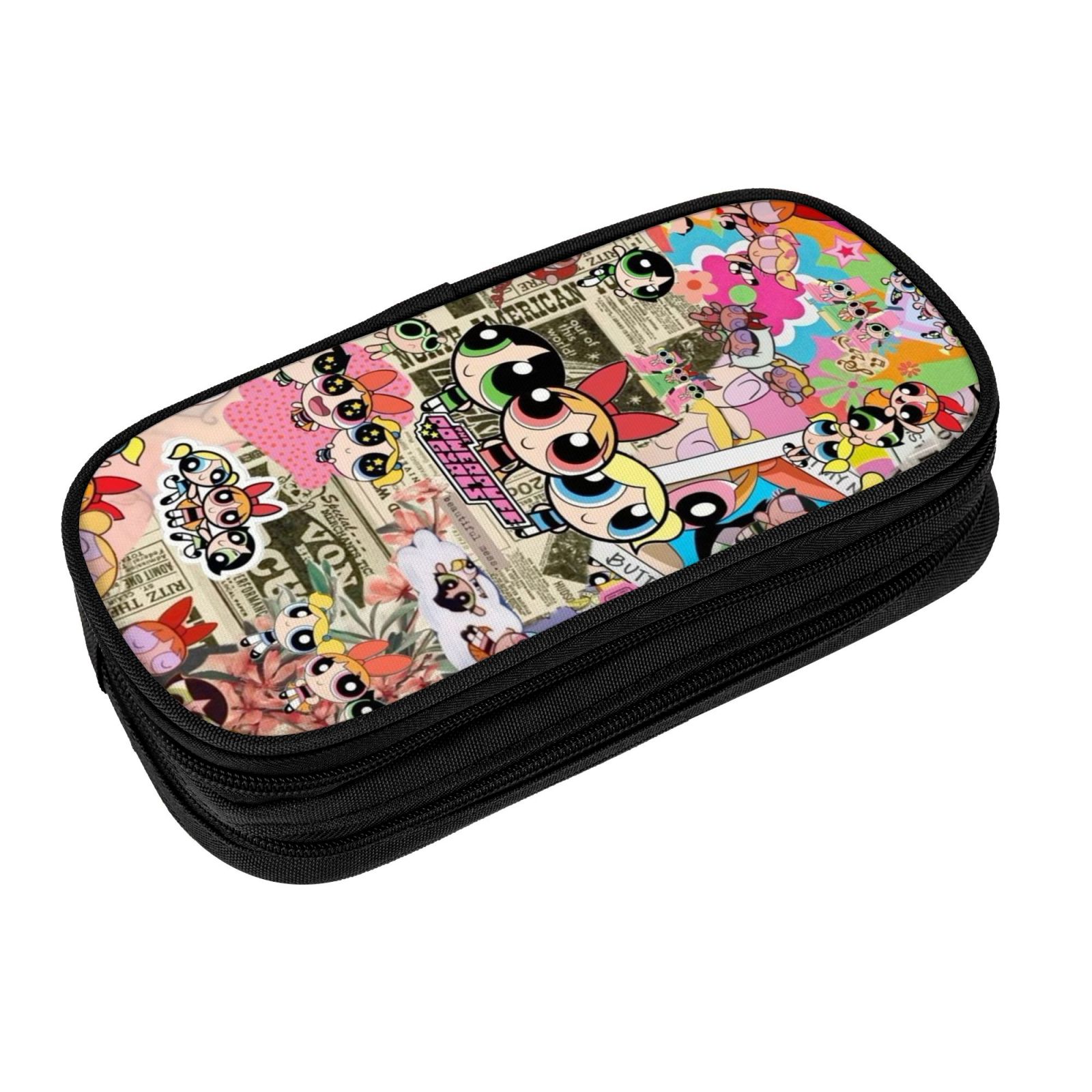 The Powerpuff Gi-rls Pencil Case Large Capacity Pencil Pouch Penbag Office Stationery Organizer Travel Makeup Bag Black