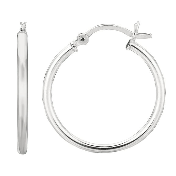 Hoops Earrings Sterling Silver 925 Snap Closure Tubular Round 2mm by 16mm
