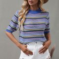 thumbnail image 2 of Women Hollow out Knitted Sweater Striped Contrast Color Half Sleeve, 2 of 8